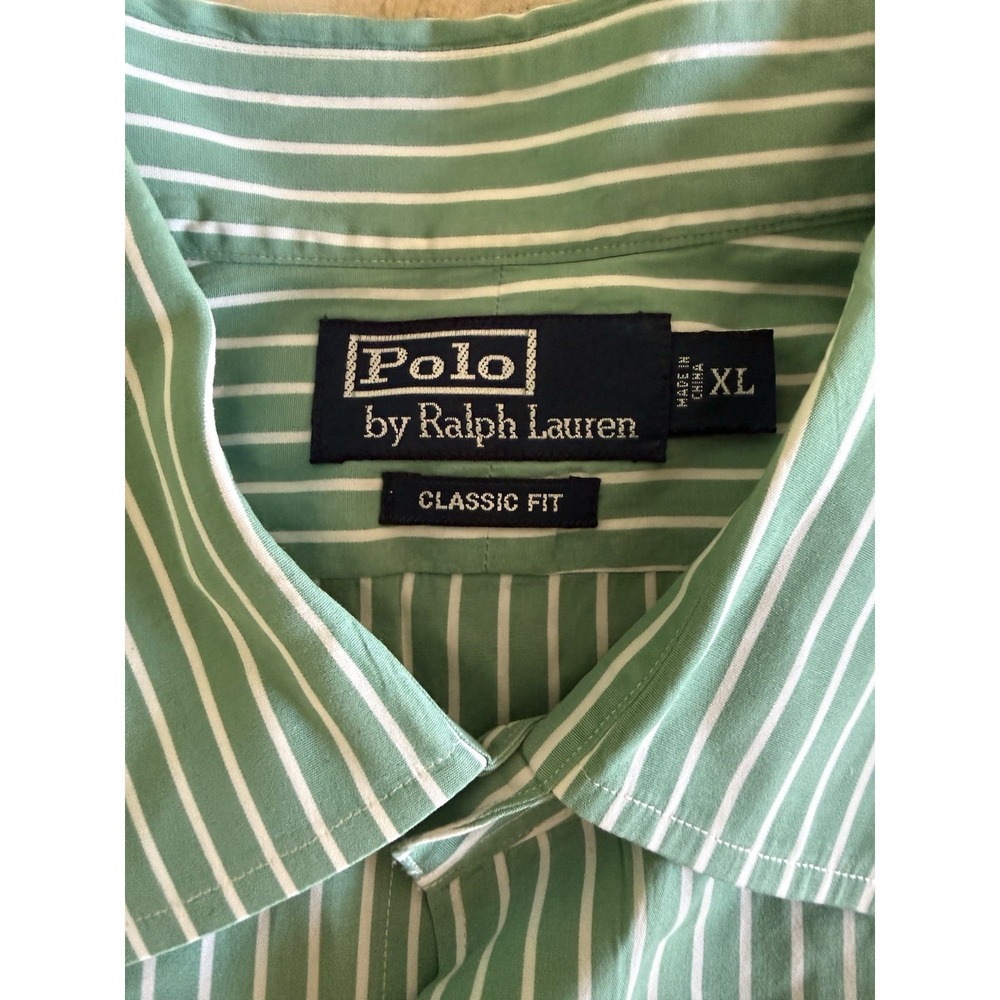 Polo Ralph Lauren Striped Shirt Mens XL Green 100% Cotton Classic Fit Preppy - Picture 5 of 10
